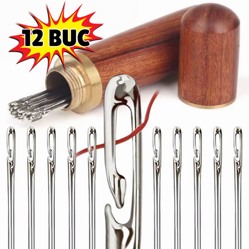 Ace pentru Cusut cu Sistem de introducere rapida a firului de ata (12 buc) + Cutie de depozitare