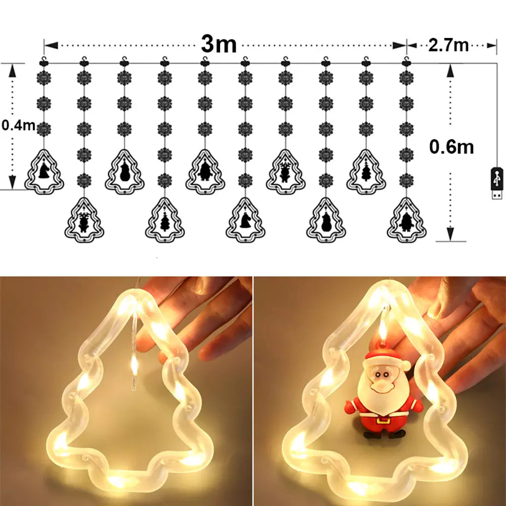 Instalatie de Craciun tip Plasa LED cu Braduti si Figurine