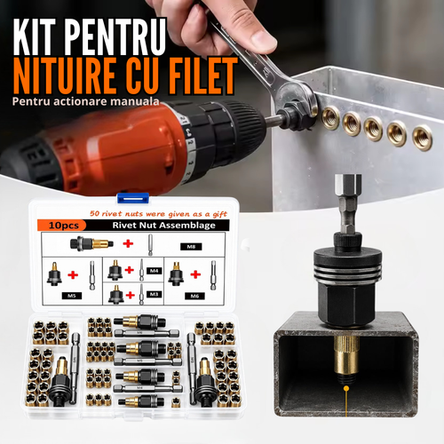 Set de 50 de piulite nituite M3-M8 din otel carbon - Kit pentru nituire cu filet