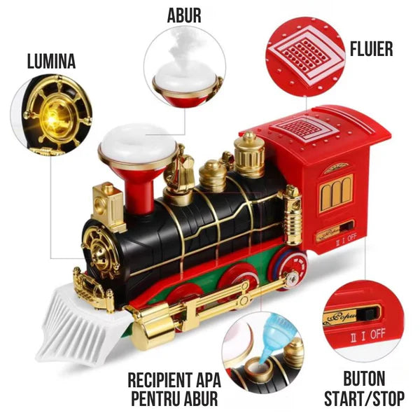 Trenulet Muzical pentru Bradul de Craciun cu Locomotiva si 3 Vagoane