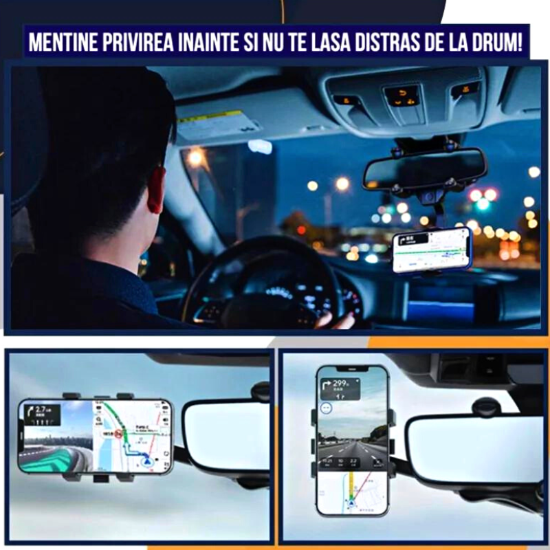 Suport auto de telefon, rotativ si retractabil pentru oglinda